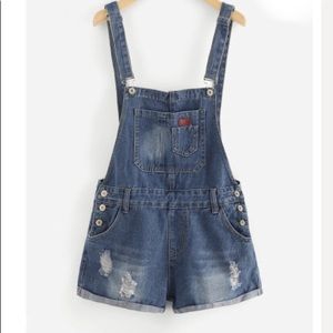 Medium wash denim overalls